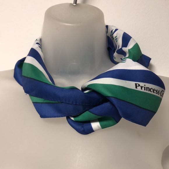 Vintage Blue, Green, White Princess Cruise Line Square Mod Print Fashion Scarf - Picture 3 of 16